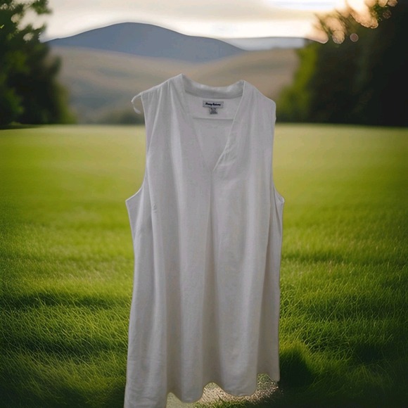 Tommy Bahama Dresses & Skirts - Tommy Bahama Two Palms White Linen Sleeveless Shift Dress V-Neck XL Pockets